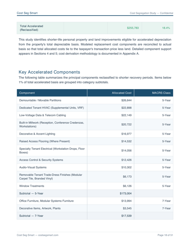 Page from sample report — Reclass table · year 1